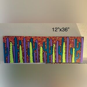 Highlights Vibrant Acrylic on 12”x36” Canvas Cactus Wall Art